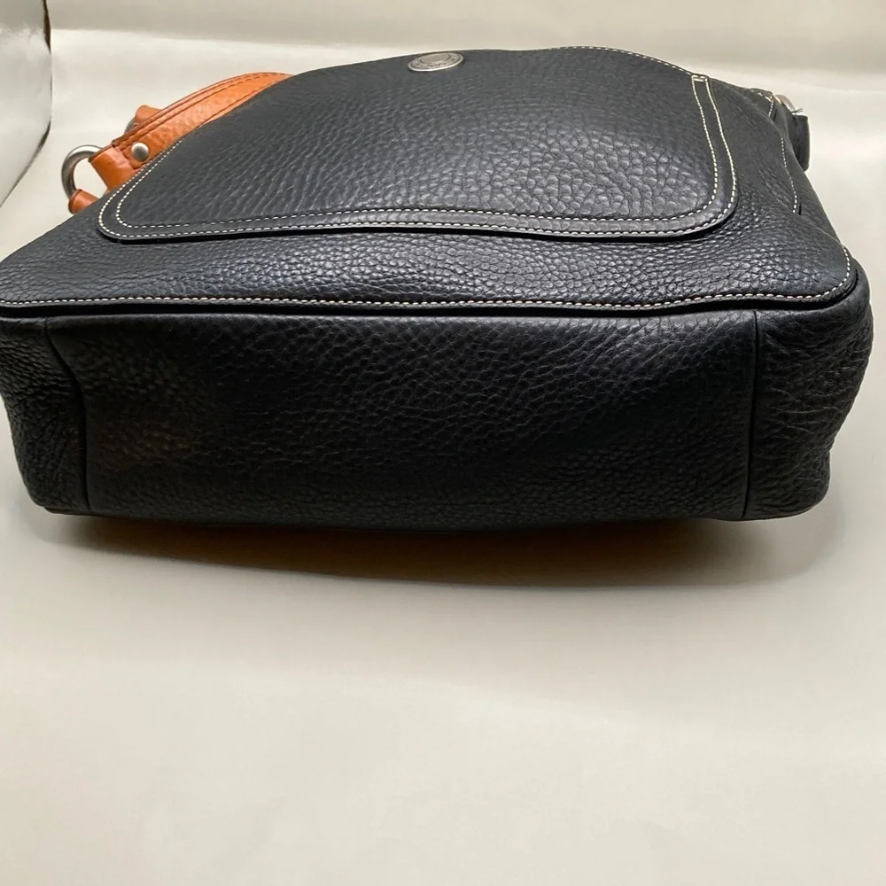 Coach Pebbled Black Leather with Brown Strap Stylish Classy Coach